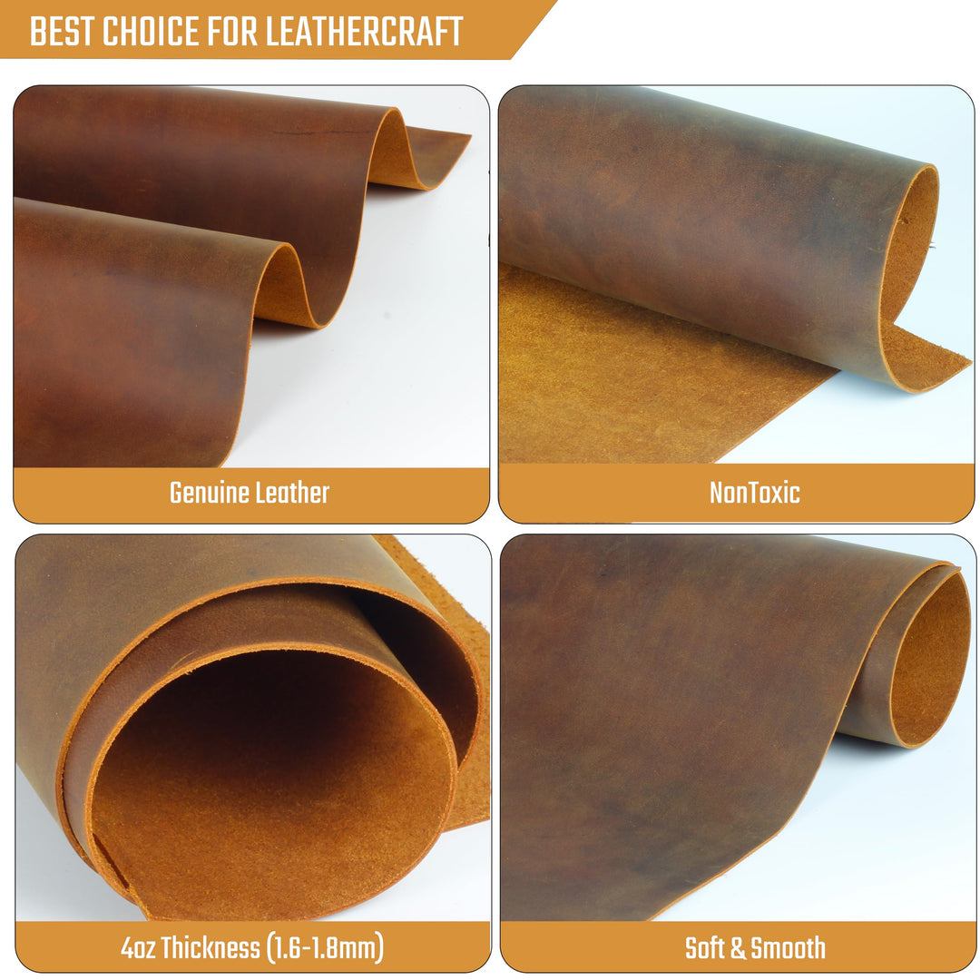 Toprank Genuine Leather Sheets for Crafts 6'X12'' Precut Full Grain Leather Tooling Leather (1.6mm) Cowhide Leather Pieces Square, Camel