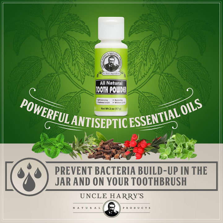 Uncle Harry's All Natural Tooth Powder | Alkalizing Remineralizing Enamel Support & Whitening Toothpaste for Sensitive Teeth | Powder Toothpaste for Gum Health & Fresh Breath (2 oz)