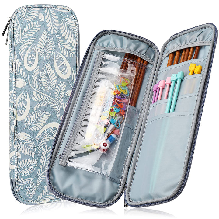 Knitting Needle Case Travel Organizer Storage Zipper Bag for Straight Knitting Needles (Up to 14''), Knitting Organizer Case for Crochet Needle, Knitting Crochet Supplies Accessories, Blue