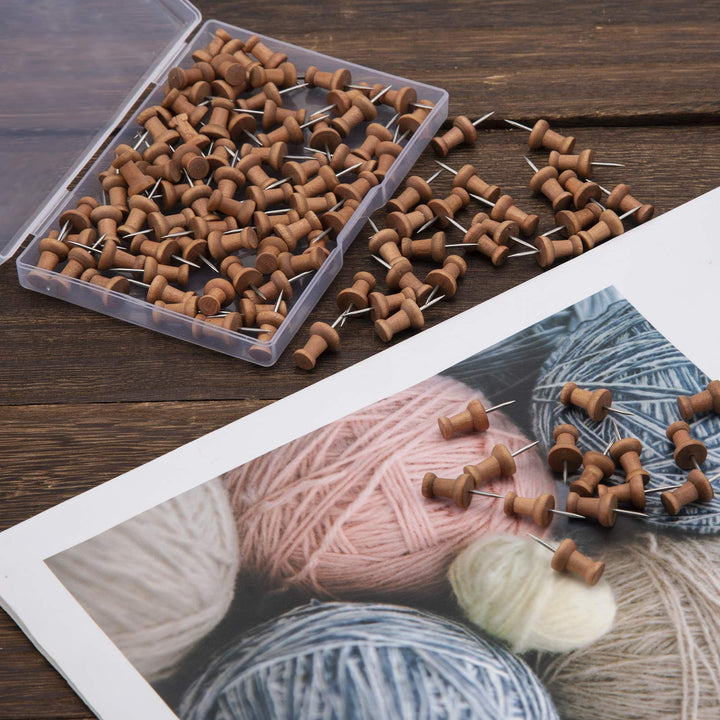 100 Pieces Wood Push Pins Map Push Pins Map Pins with Steel Tip for Cork Display Board Craft Projects