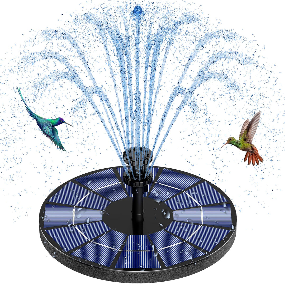 3.5W Solar Fountain Pump Built-in 1500mAh Battery, Solar Bird Bath Fountain with 6 Nozzles, Solar Floating Water Fountain Pump for Bird Bath, Fish Tank, Pond, Pool, Garden and Outdoor
