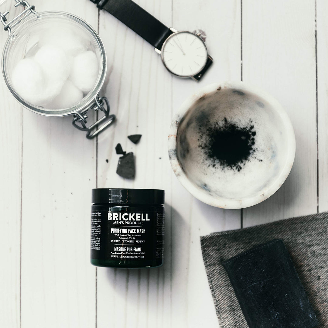 Brickell Men's Purifying Charcoal Face Mask Skin Care Product, Natural and Organic Activated Charcoal Facial Mask With Detoxifying Kaolin Clay, 4 Ounce, Unscented