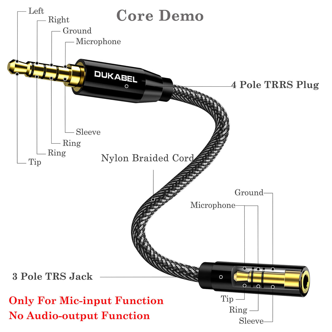 DC4 3.5mm TRS to TRRS Adapter Cable, Microphone Audio Adapter, TRS Female to TRRS Male Converter for Smartphone, PS4, Tablet, Laptop