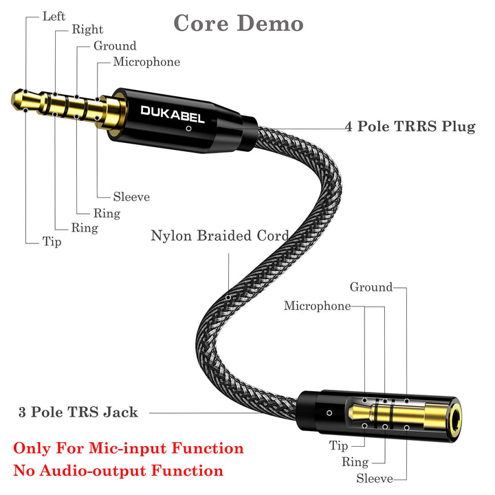 DC4 3.5mm TRS to TRRS Adapter Cable, Microphone Audio Adapter, TRS Female to TRRS Male Converter for Smartphone, PS4, Tablet, Laptop