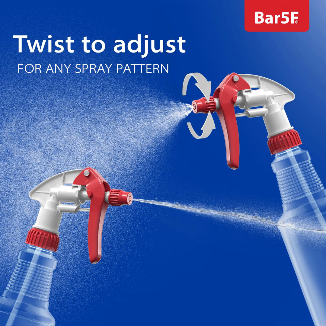 BAR5F Empty Plastic Spray Bottles 16 oz, BPA-Free Food Grade, Crystal Clear PETE1, Red/White N8 Fully Adjustable Sprayer (Pack of 2)