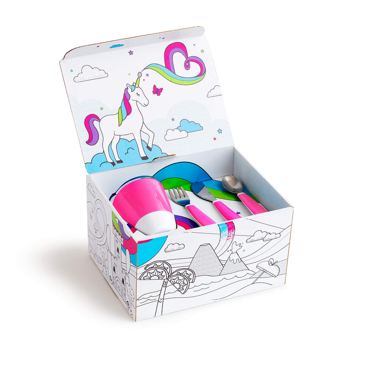 ® Color Me Hungry 7pc Toddler Feeding Supplies Set, Includes Plates, Bowl, Open Cup and Utensils in a Gift Box, Pink