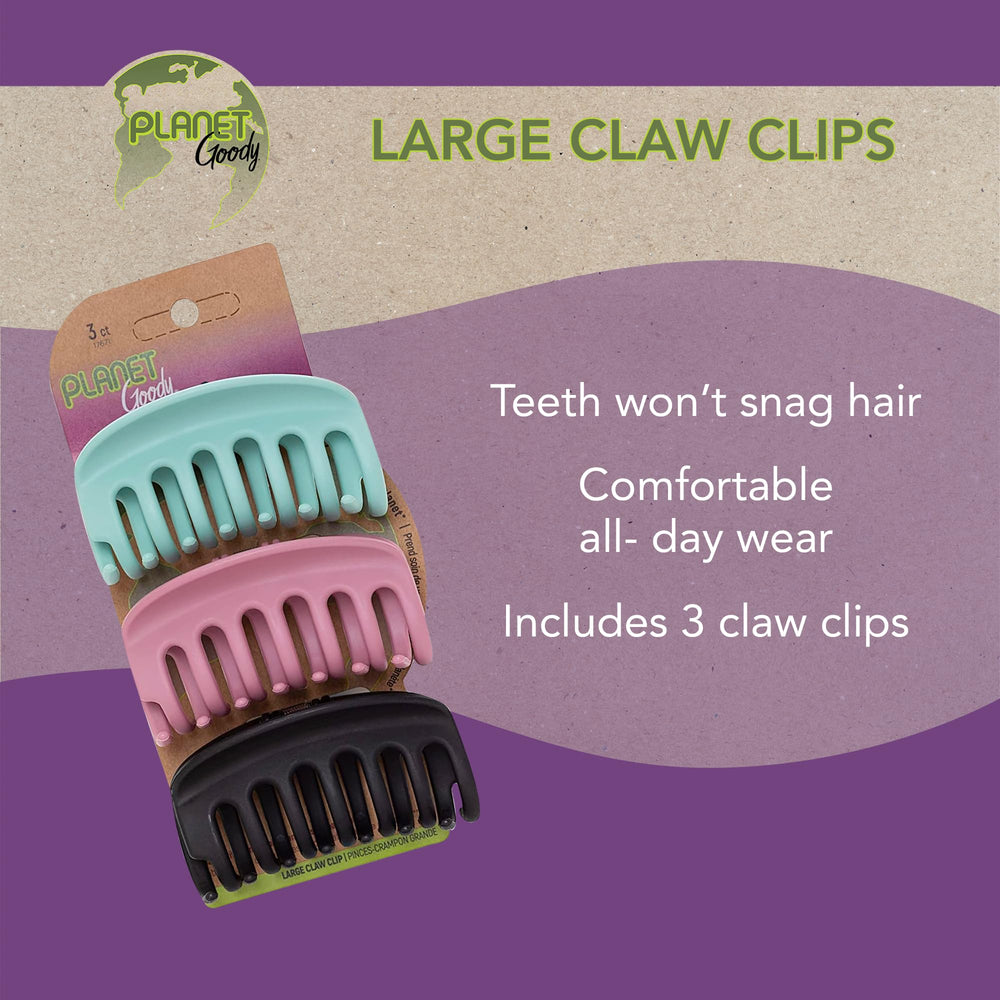 Goody Planet Goody Sustainable Round Claw Clips, Large, Extra Strong, Bright Colors, Blue, White and Mint, 3 Count