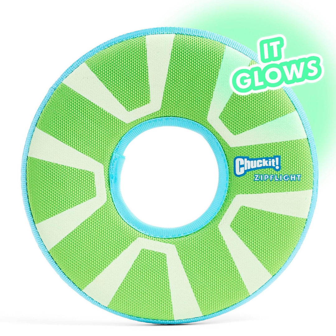 Max Glow Zipflight Flying Disc Dog Toy - Water Floating Flyer for Beach and Pool - Durable Polyester Construction - For Medium and Large Dogs - Size Medium - 8.5” L x 8.5” W - Pack of 1