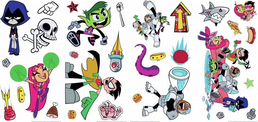 RMK3823SCS Teen Titans Go Peel and Stick Wall Decals, Red, Pink, Blue