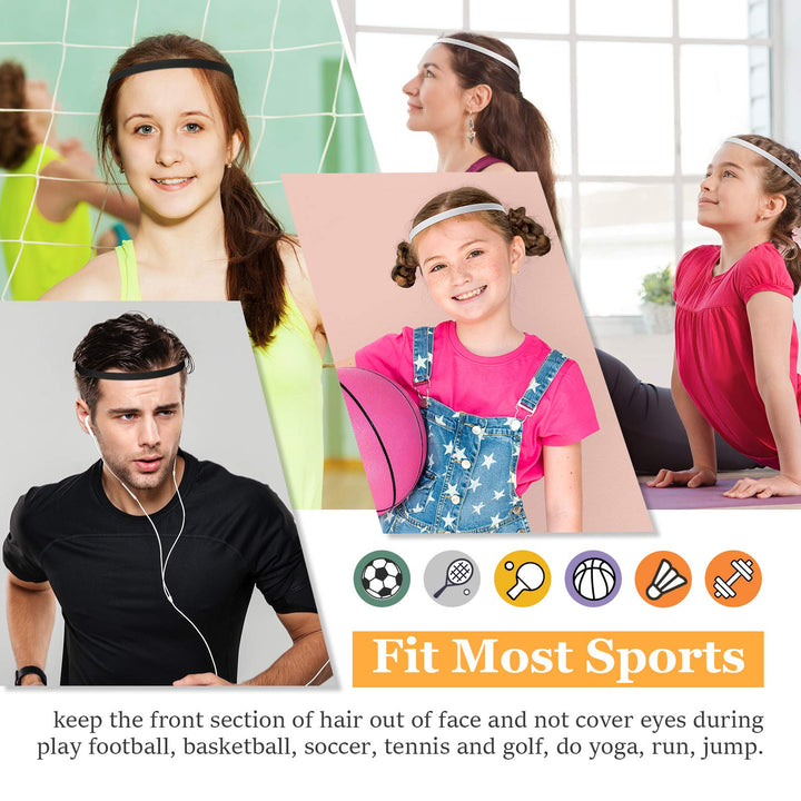 12 Pieces Thin Non-Slip Elastic Sport Headbands, Hair Bands with Non Slip Silicone Grip Exercise Hair Sweatbands for Men Women Football Basketball Soccer Tennis Yoga (Black, White)