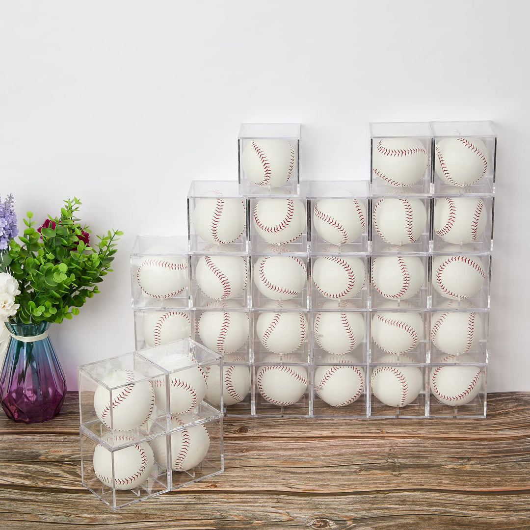 Stackable Baseball Display Case, Acrylic Cube Memorabilia Display Storage Box, UV Protected Baseball Holder for Ball Display - Fits Official Size Ball (2)