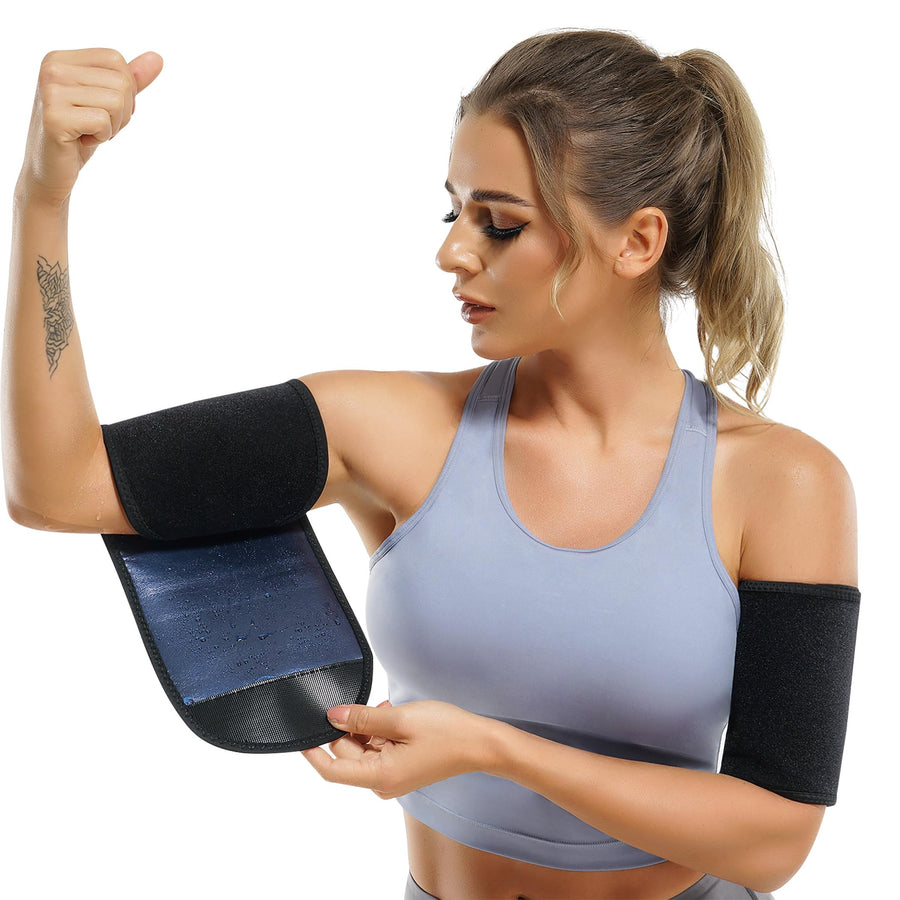Women & Men Neoprene Arm Trimmers Slimming Compression Sleeve Sauna Sweat Band for Workout (Blue, One Size)