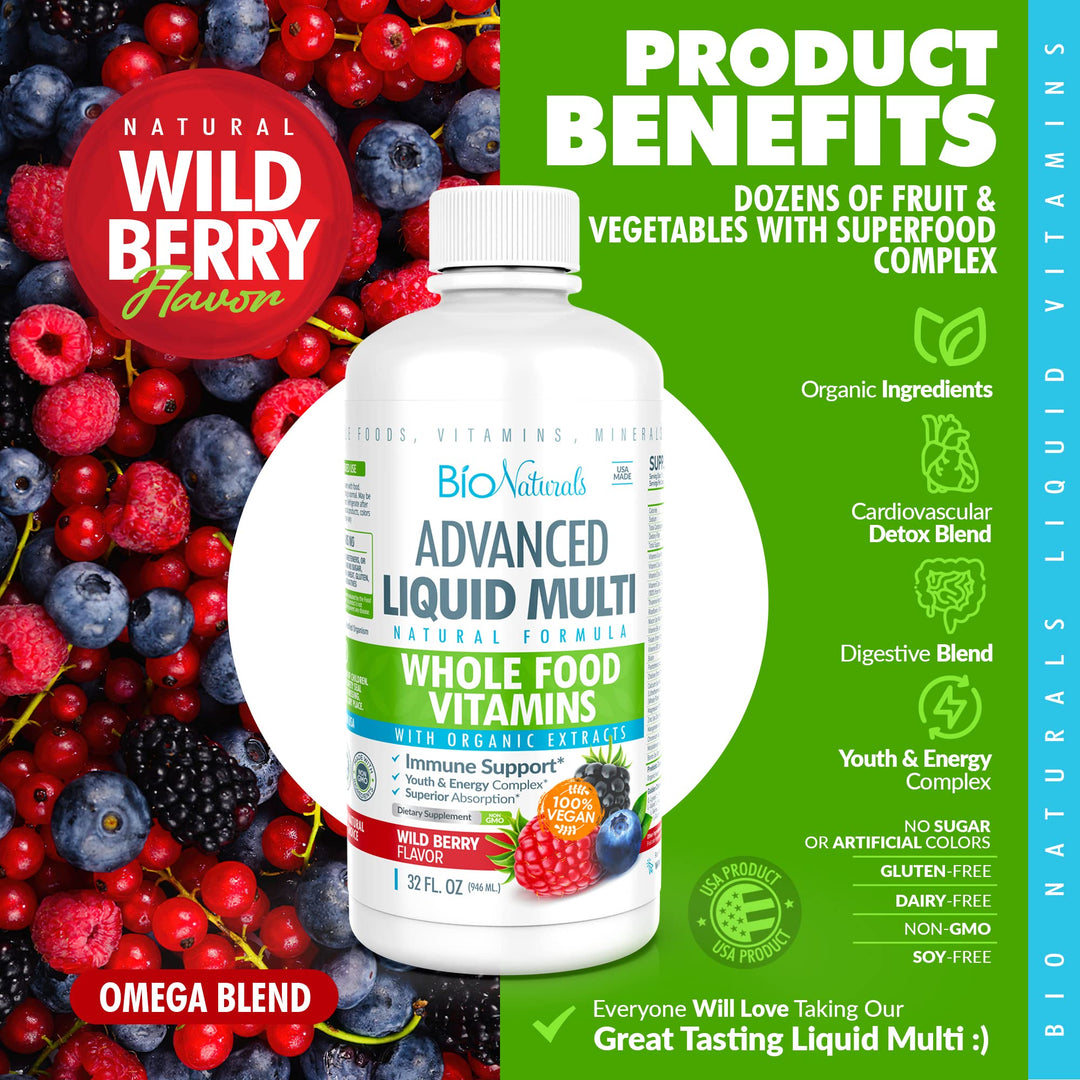 Liquid Whole Food Multivitamin for Men & Women with Over 100 Ingredients - Superfoods, Omegas, Organic Extracts - 100% Vegan - 32 oz