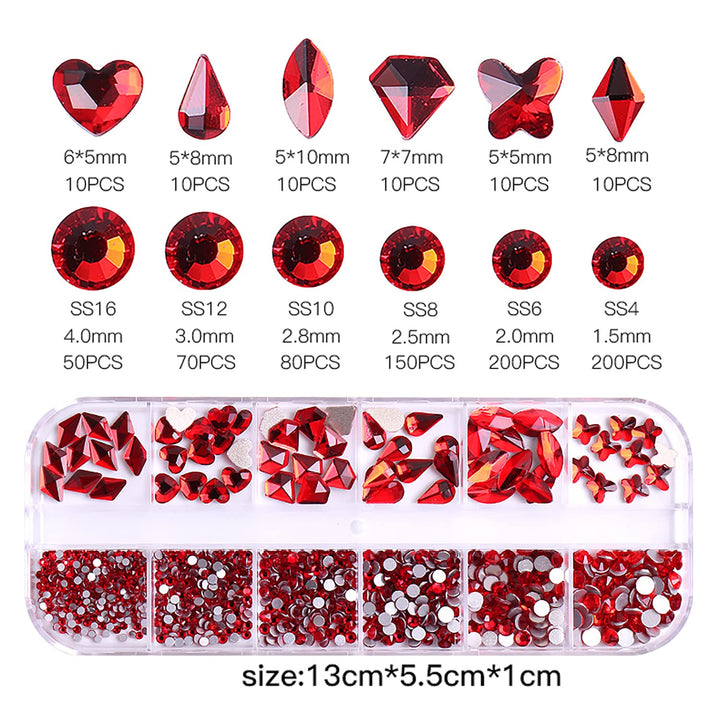 2 Box Nail Gems And Rhinestones Set Flatback Ruby Red And Pink Nail Rhinestones For Nails Round Nail Diamonds And Big Nail Rhinestones Mix-Shapes Nail Art Rhinestones For Acrylic Nails Women