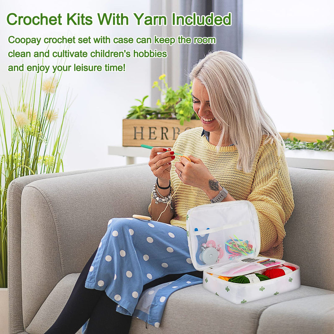 58 Piece Crochet Kit with Yarn and Knitting Accessories Set, Cute Knitting Kit for Beginners Include Soft Grip Crochet Hooks, Lace Crochet Needles, Crochet Yarn Balls, Cable Needles & More