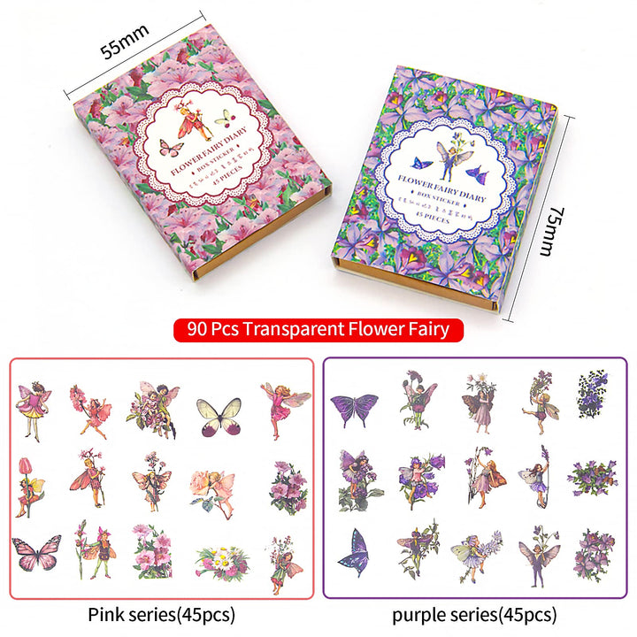 90 Pieces Fairy Stickers for Scrapbook, Transparent Flower Fairy Patch for Scrapbooking Hand Ledger Phone Case Laptop Diary DIY Crafts