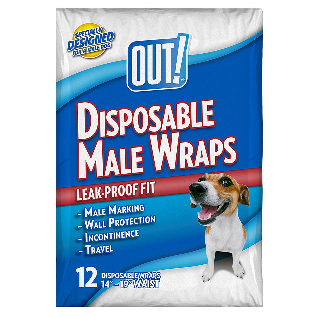 OUT! Pet Care Disposable Male Dog Diapers | Absorbent Male Wraps with Leak Proof Fit | XS/Small, 12 Count