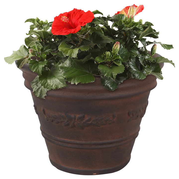Laurel 13 Outdoor Double-Walled Polyresin Planter with UV-Resistant Rust Finish