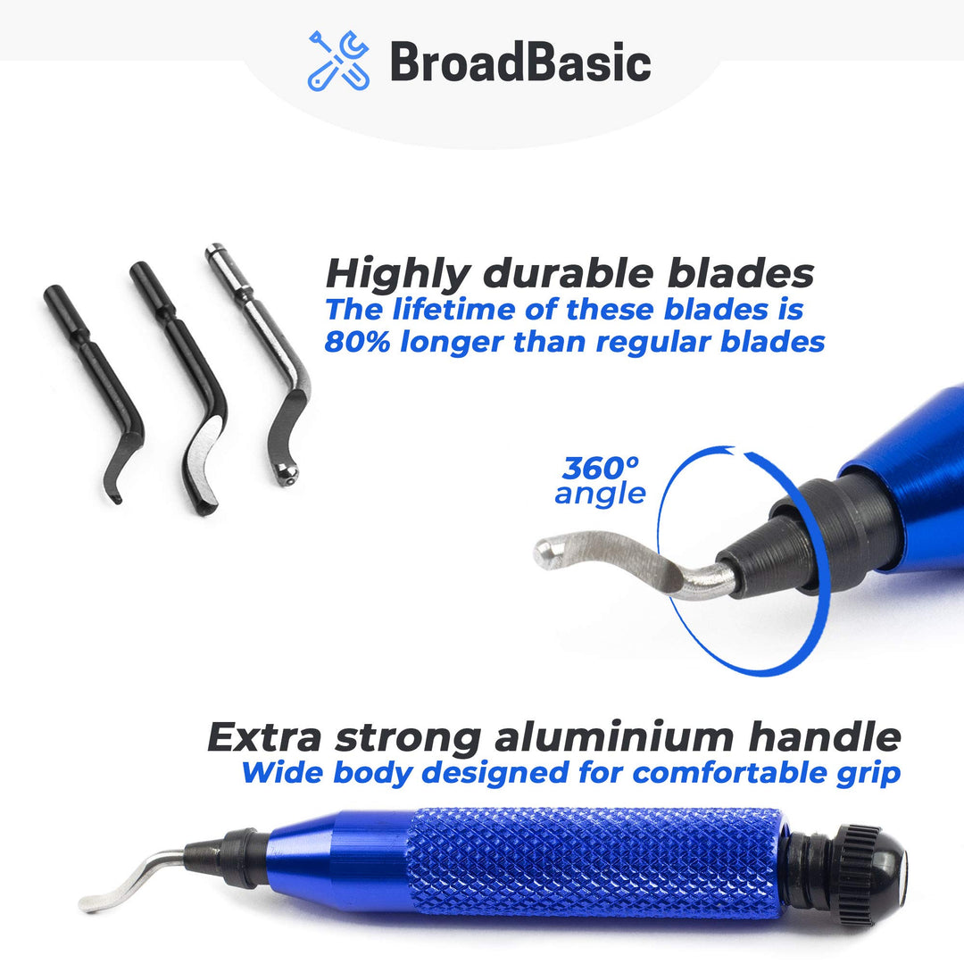 BroadBasic - Deburring Tool Kit with 20 High-Speed-Steel Blades | Edge Burr Remove for Metal, PVC Plumbing Pipe, 3D Printing, Plastic, Copper, Resin Art