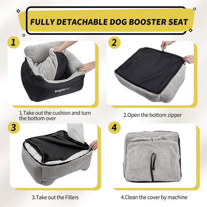 Dog Car Seat for Small Dogs, Fully Detachable and Washable Cat Carseats Under 25 lbs, Soft Pet Booster Seats with Storage Pockets and Clip-On Leash Portable Car Travel Carrier Bed, Black