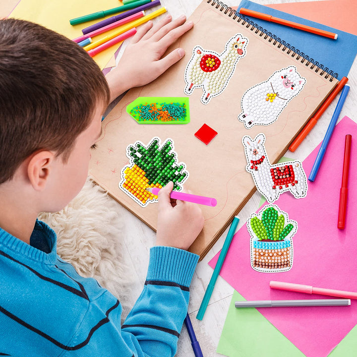 17 Pieces Llama Cactus Diamond Painting Stickers Kids 5D Gem Dots Painting Kits Diamond Art Decals DIY Mosaic Art Stickers Painting