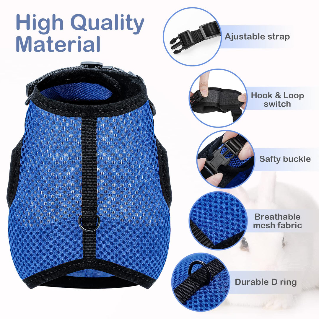 Bunny Rabbit Harness with Stretchy Leash Cute Adjustable Buckle Breathable Mesh Vest for Kitten Small Pets Walking (S(Chest:9.8-12.5 in), Blue)
