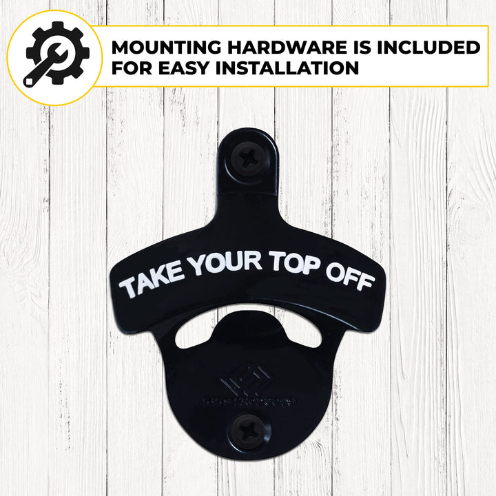 KiKS Products Bottle Opener Wall Mounted - Take Your Top Off opener - Cool &Funny Beer Opener - Perfect for Men, Dad, Boyfriend, Beer Lovers - Durable Black Wall Mounted Beer Accessories