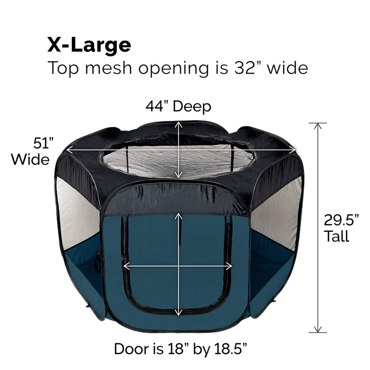 Portable Dog Playpen Cat Tent, Pet playground/kennel foldable indoor outdoor zippered puppy crate - Sailor Blue, Extra Large
