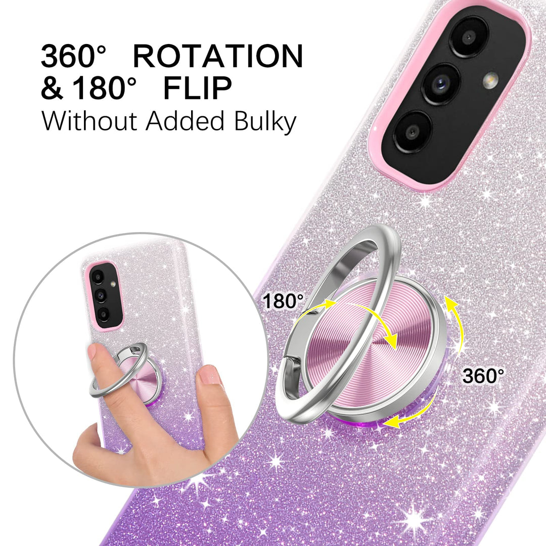 Galaxy A13 5G Case, Glitter Sparkly 360° Ring Holder Kickstand Magnetic Car Mount Dual Layer Shockproof Protective Girls Women Case Cover for Samsung Galaxy A13, Purple