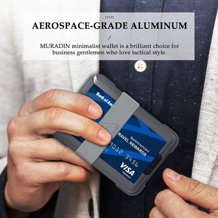 Aluminum Wallet for ID – Metal Card Holder RFID Wallets – Minimalist Cards Case for Men, Grey, Medium