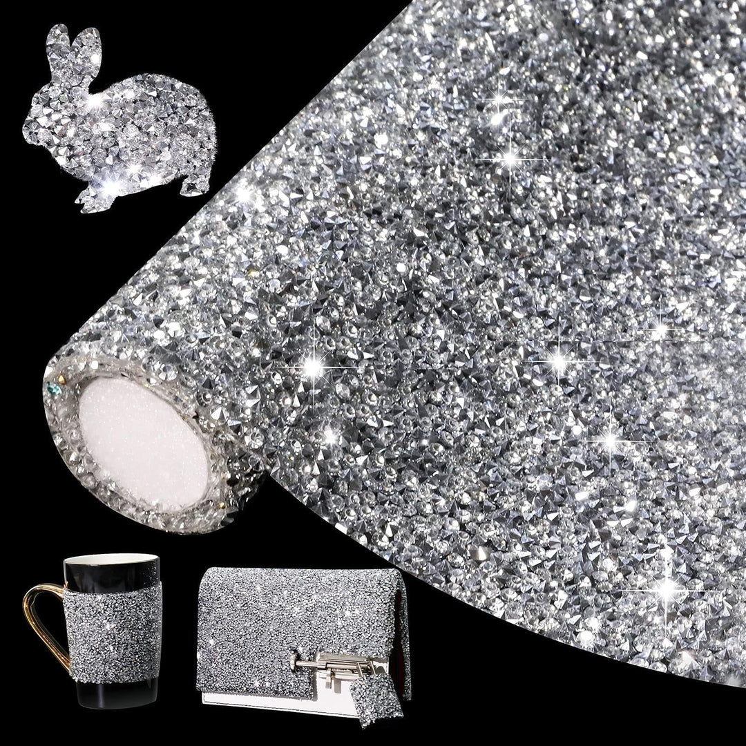 Bling Rhinestone Sticker DIY Home Decor Stickers Self-Adhesive Crystal Sheet Stickers for Cars & Crafts Decoration(Silver,9.4 x 15.8)