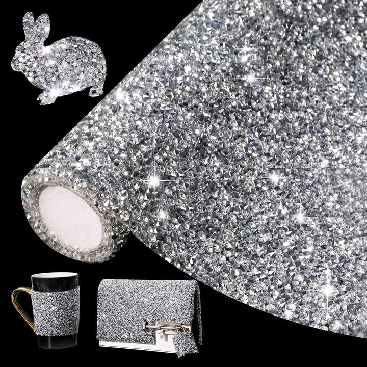 Bling Rhinestone Sticker DIY Home Decor Stickers Self-Adhesive Crystal Sheet Stickers for Cars & Crafts Decoration(Silver,9.4 x 15.8)