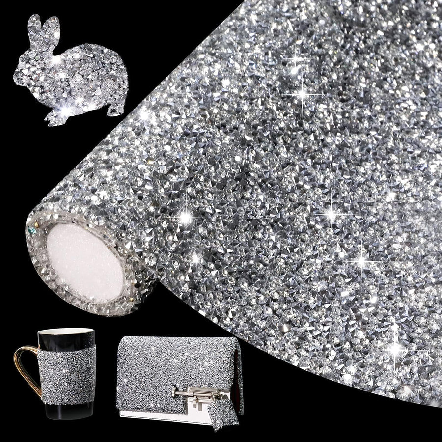 Bling Rhinestone Sticker DIY Home Decor Stickers Self-Adhesive Crystal Sheet Stickers for Cars & Crafts Decoration(Silver,9.4 x 15.8)