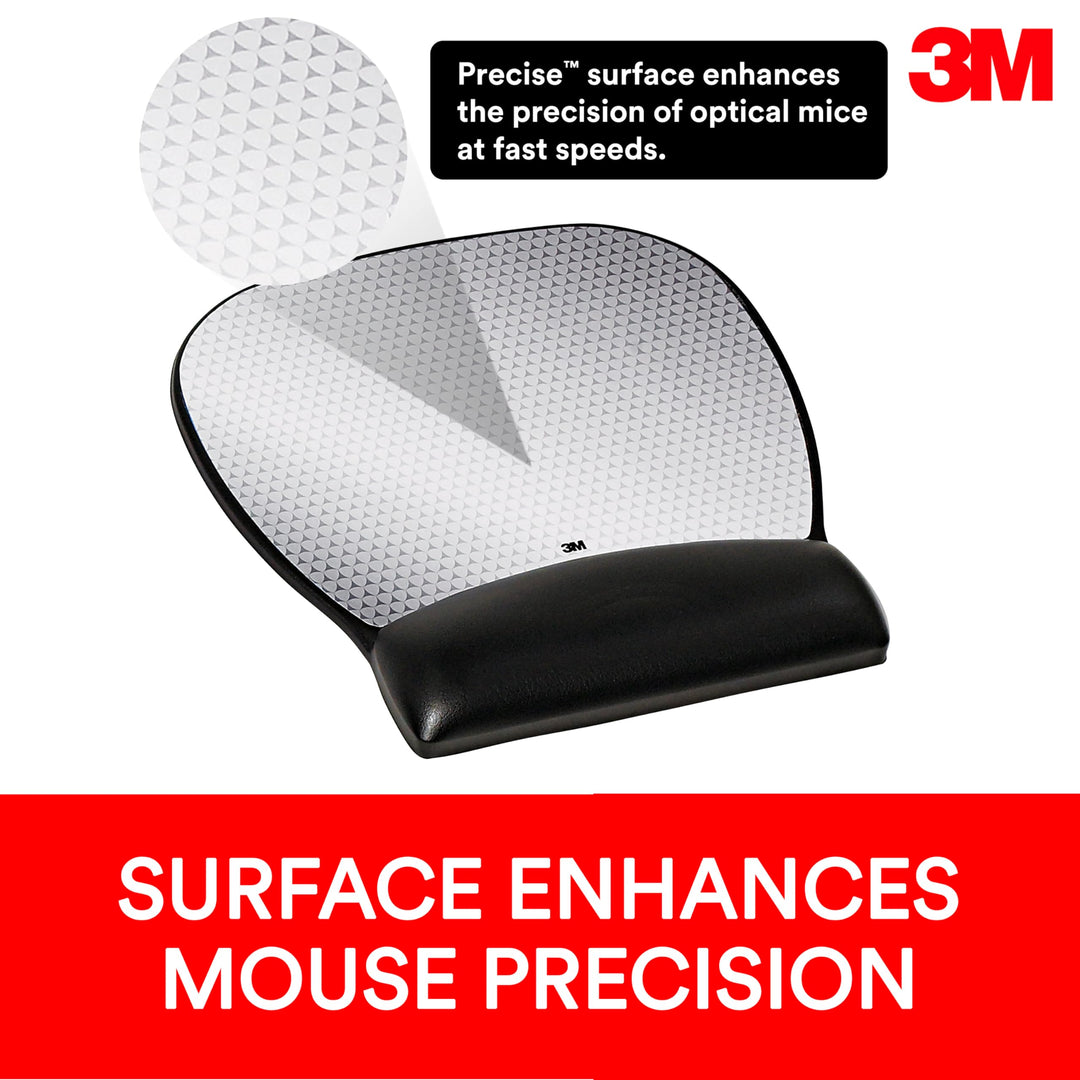 Precise Mouse Pad with Gel Wrist Rest, Soothing Gel Comfort with Durable, Easy to Clean Leatherette Cover, Optical Mouse Performance and Battery Saving Design, 9.2 x 8.7, Black (MW310LE)