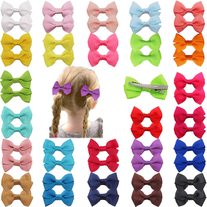 DeD 50 Pieces 2 Inch Tiny Hair Bows Clips With Grosgrain Ribbon Hair Barrettes for Girls Toddlers Kids In Pairs