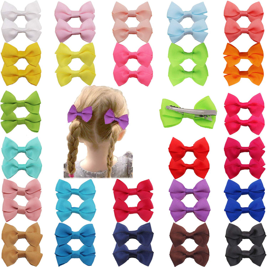 DeD 50 Pieces 2 Inch Tiny Hair Bows Clips With Grosgrain Ribbon Hair Barrettes for Girls Toddlers Kids In Pairs