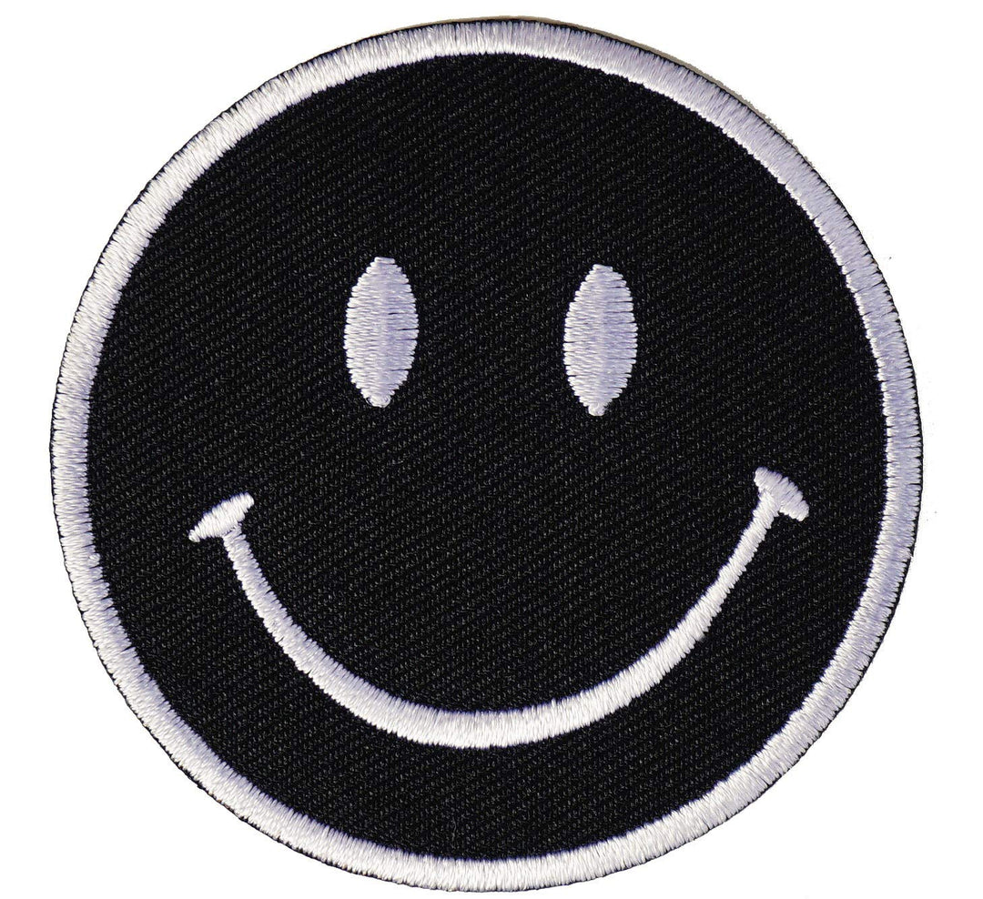 Black Funny Happy Smile Face Full Embroidered Iron On Patch Love Peace Emoticon Emotion Logo Sign Symbol Jacket Jean Uniform Costume Backpack Bag DIY Happy Peace Smiling Face