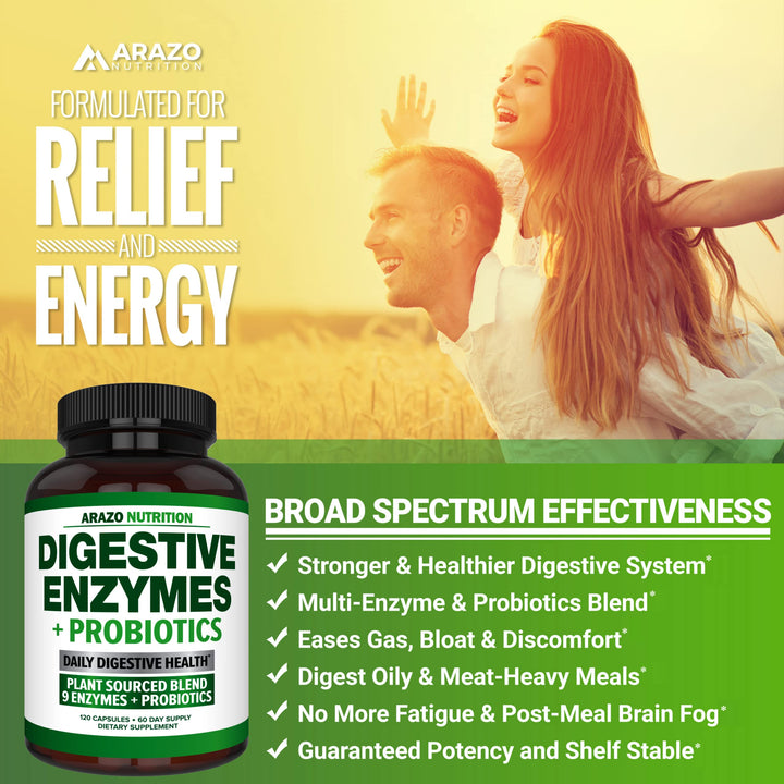 Digestive Enzymes with Probiotics - Multi Enzyme Nutritional Supplement - Acidophilus Bromelain Papaya Papain Lipase & Lactase - Improve Digestion - 120 Pills -