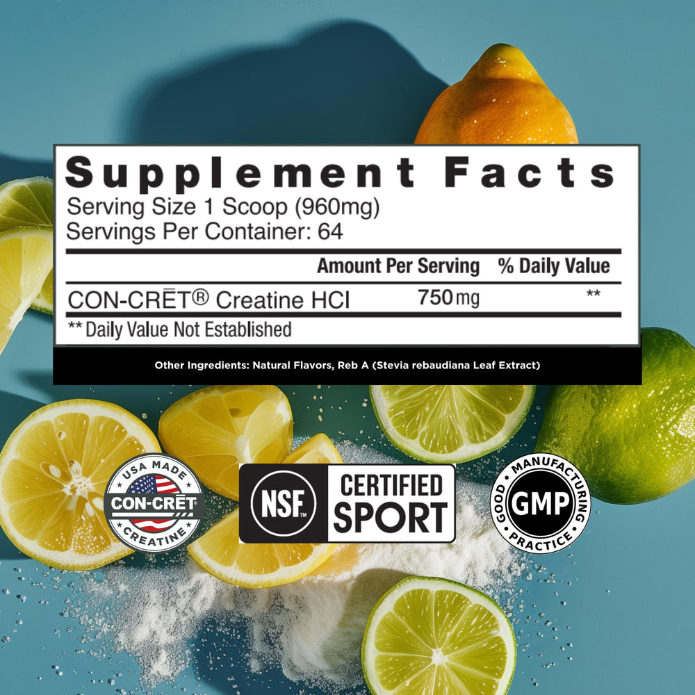 Creatine HCl Powder | Muscle, Cognitive, Cellular Energy Support | No Bloating or Cramps | USA Made & NSF Certified | Lemon Lime (64 Serving)