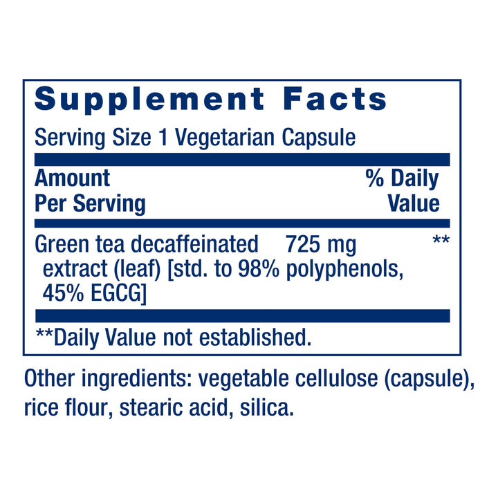 Decaffeinated Mega Green Tea Extract – Polyphenol-Rich, Cell Health, Heart Health, Brain Health, Antioxidant Protection – Non-GMO, Gluten-Free, Vegetarian – 100 Capsules