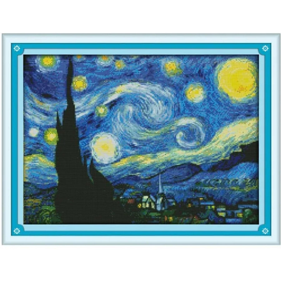Cross Stitch Kits for Adults Full Range of Cross Stitching Needle Punch Embroidery Starter Kit Stamped Beginners for DIY 14CT 2 Strands - Starry Night of Van Gogh 18.1×13.8 inch