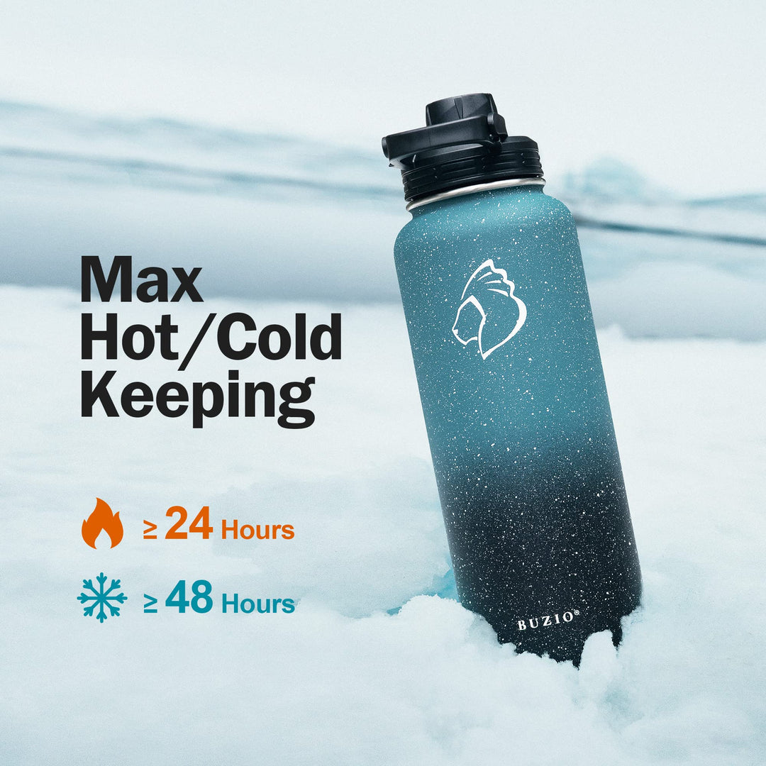 40 oz Water Bottle Insulated with Straw & 3 lid and Carrying Pouch, Leak Proof Anti-Slip Stainless Steel Water Flask Jug, Cold for 48 Hrs Double Vacuum Thermo Canteen, BPA-Free, Blue