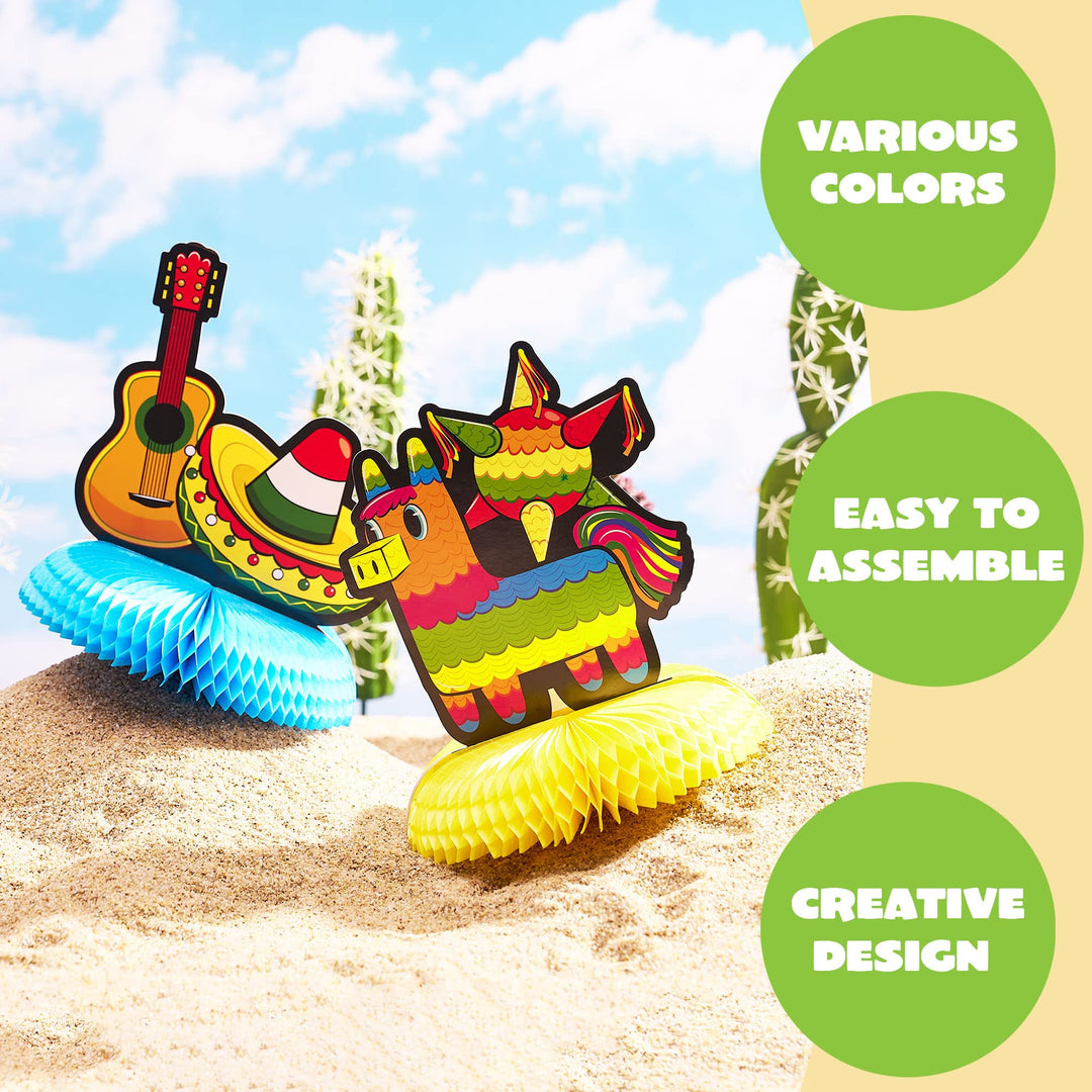 6 PCs Cinco De Mayo Fiesta Honeycomb Table Centerpiece 8.5” Party Decoration for Fun Fiesta Taco Party Supplies, Luau Event Photo Props, Mexican Theme for Carnivals Festivals, Dia De Muertos