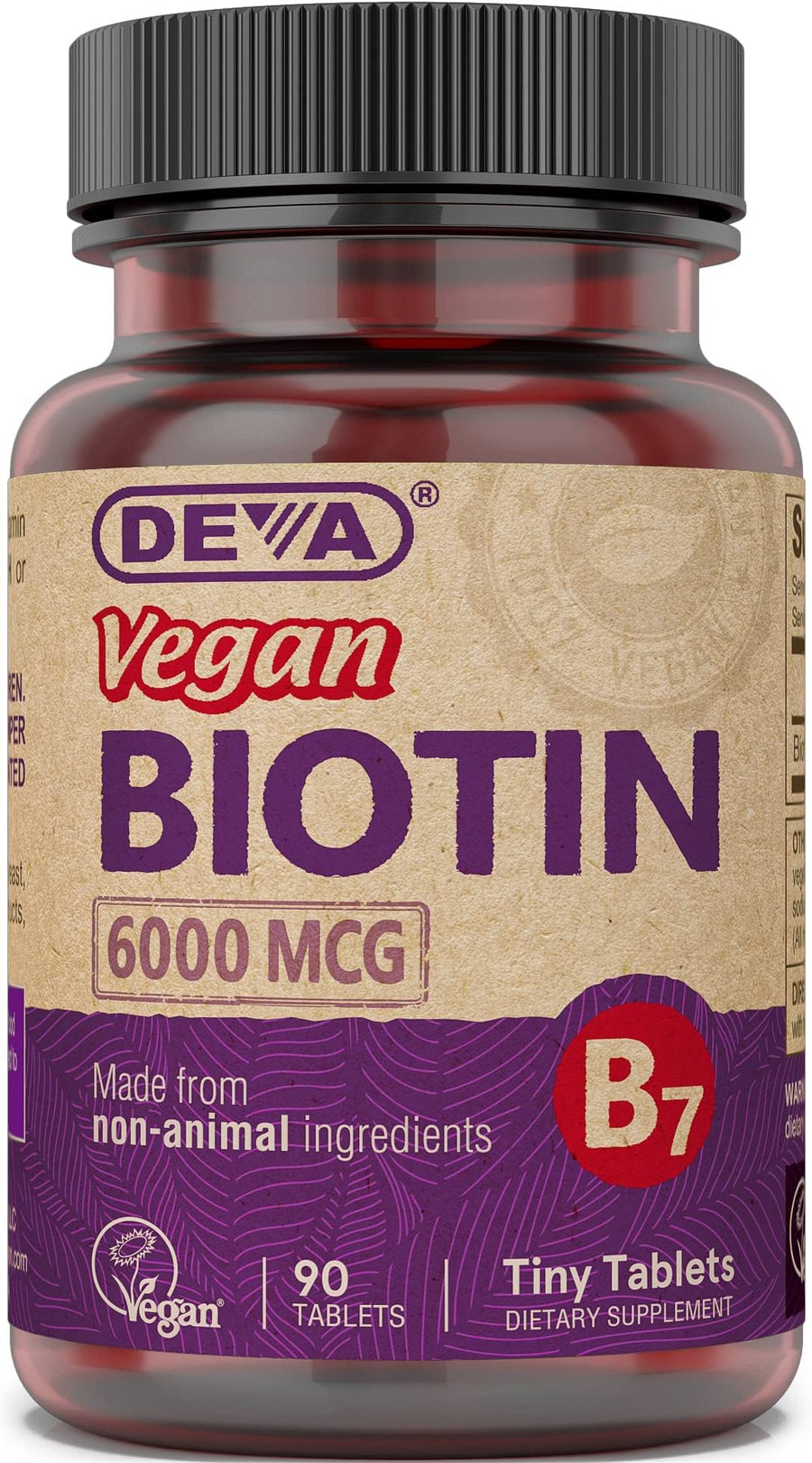 Vegan Biotin Supplement 6000 mcg – Easy-to-Swallow Vitamin B7, Tiny Tablets, 90 Count