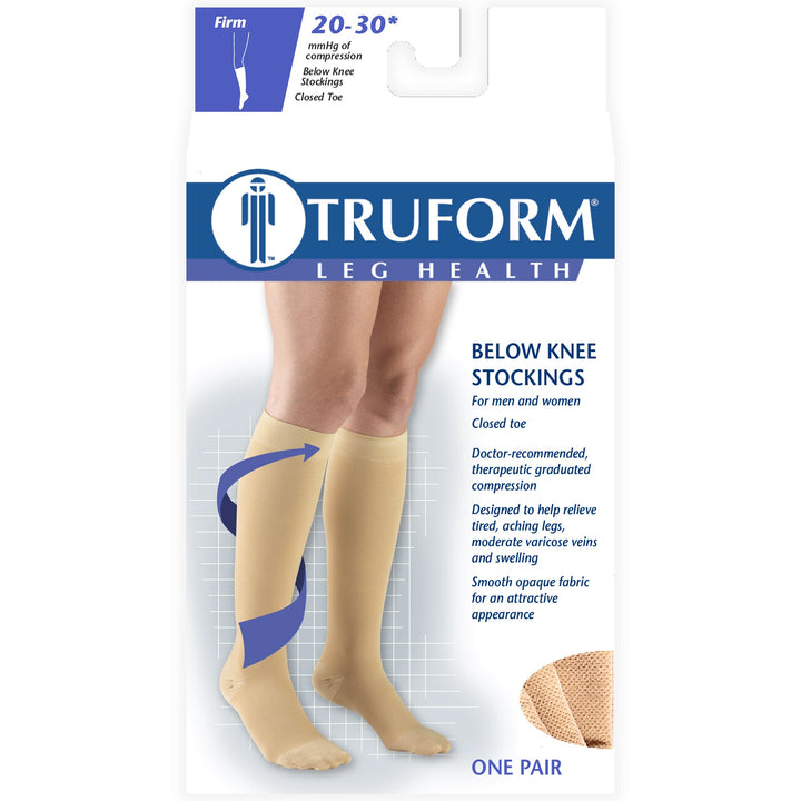 Truform Closed Toe, Knee High 20-30 mmHg Compression Stockings, Beige, 3X-Large