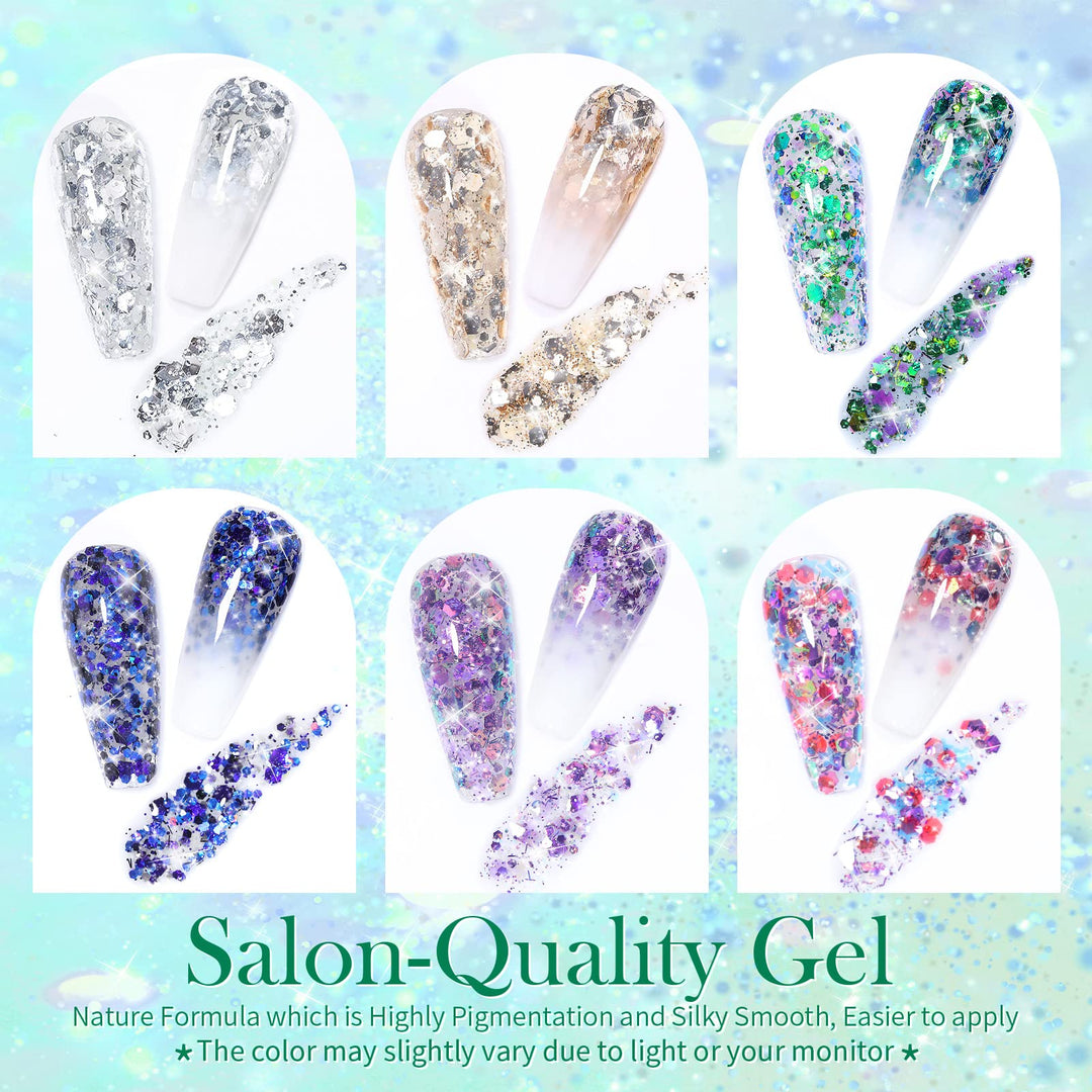 Glitter Gel Nail Polish Halloween Glow in The Dark Luminous Nail Polish Sparkly Shiny Gel Polish Kit with Nail Brush Soak Off Nail Polish Home DIY Manicure Varnish Halloween's Gift