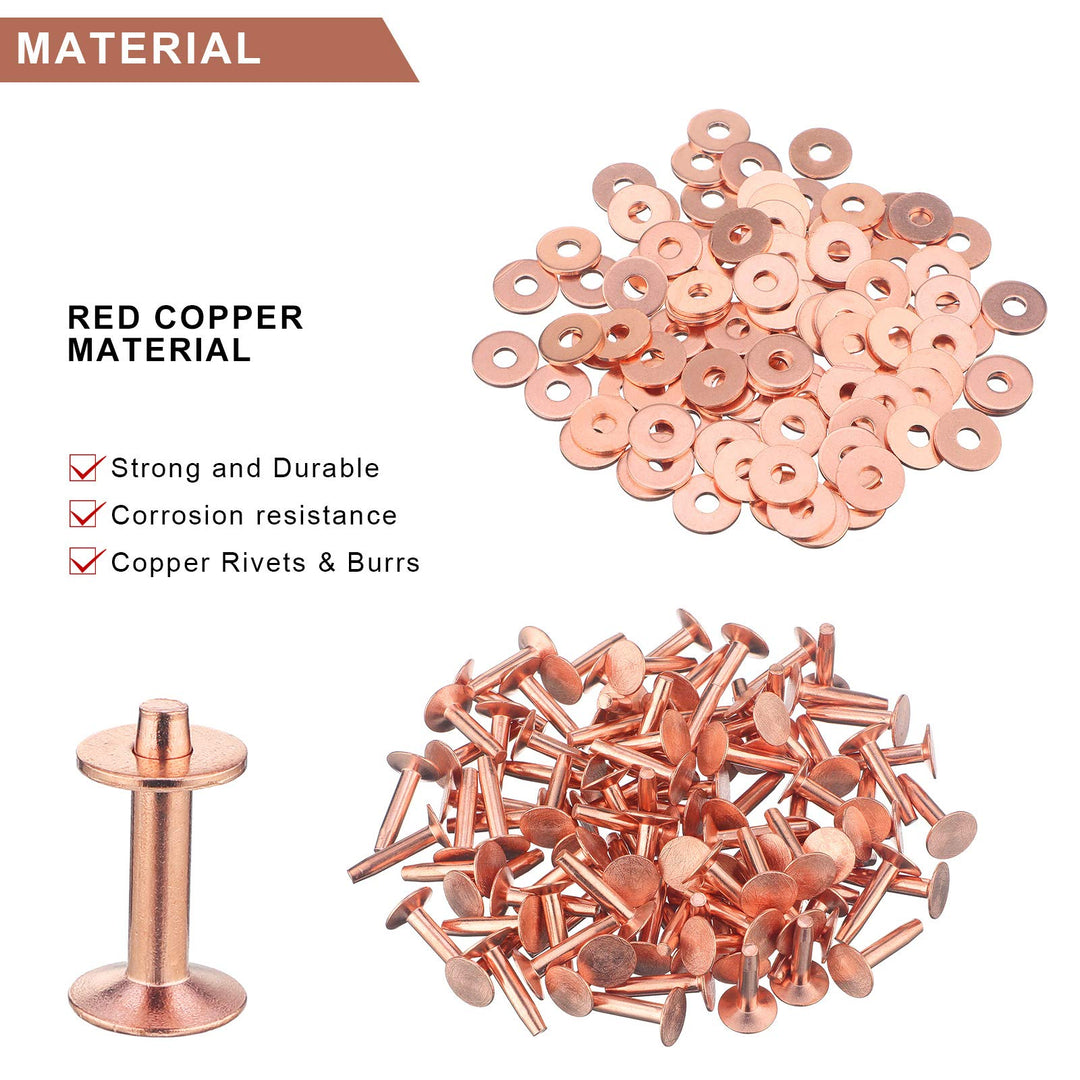 50 Sets Copper Rivets and Burrs, Copper Rivets for Leather Pure Copper Rivet Setting Tool for Belts Wallets Collars Leather DIY Craft Supplies (9/16 Inch, Size 12)