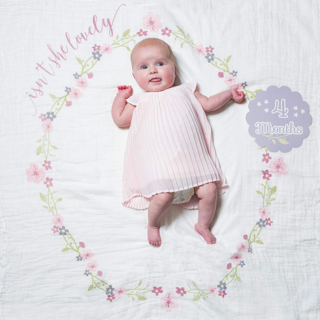 Baby’s First Year Milestone Blanket and Card Set | 40in x 40in (Isn't She Lovely)