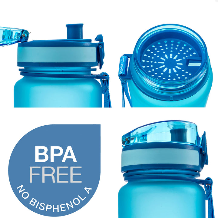 Best Sports Water Bottle - 32oz - Spill Proof & Lightweight - Perfect for Fitness & Outdoor Activities - Reusable Plastic - Narrow Mouth, Quart Sized - One-Click Water Bottle - Blue