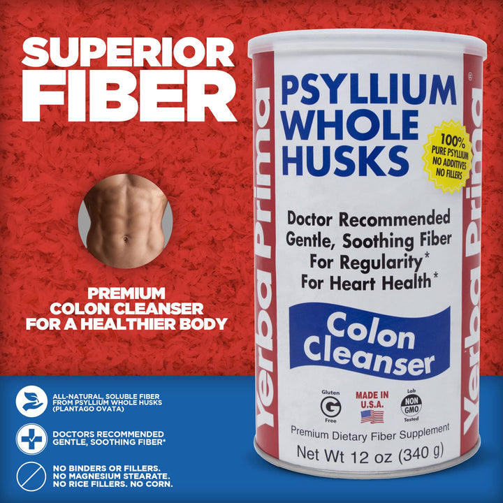 Psyllium Whole Husks, Colon Cleanser 12 oz (Pack of 2) - All Natural Dietary Fiber, Pure Premium Psyllium, Lab-Tested Non-GMO, Gluten-Free Fiber, Made in The USA